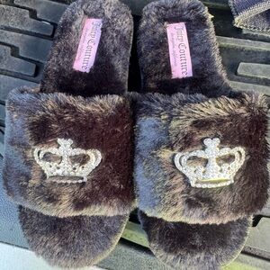 Juicy Couture Dark Fuzzy Slippers